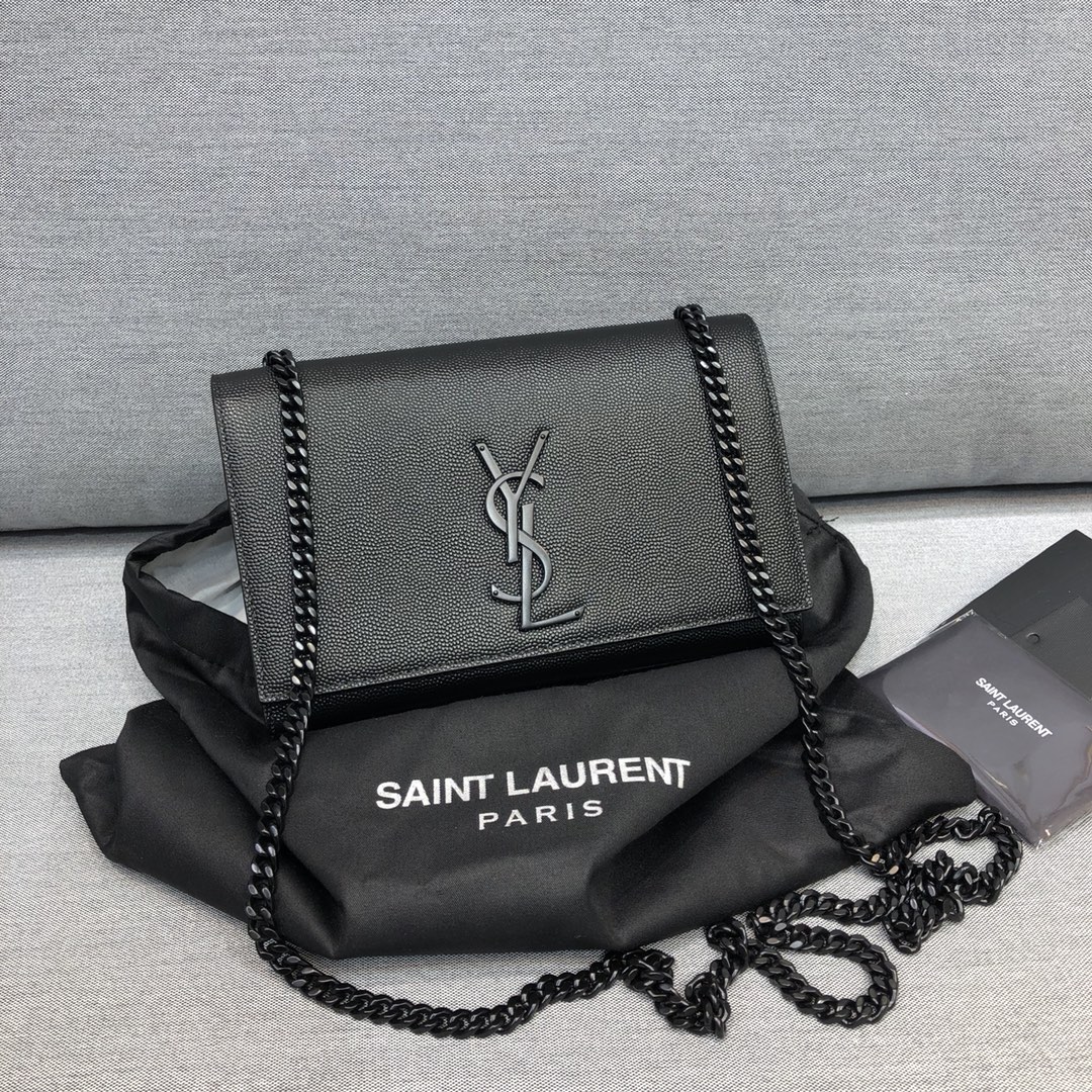 Saint Laurent Kate Small Grain Calfskin Shoulder Bag Handbag Black 469390 Black